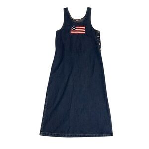 J.L. N.Y. Vintage 90s American Flag embroidered denim maxi dress size M